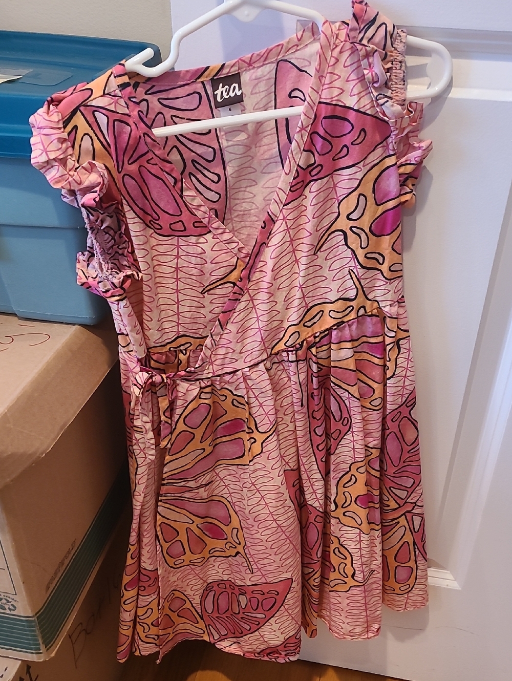 Tea Collection Salmon Patterned Wrap Dress
